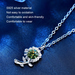 XMA033 Monili d'argento del pendente del fiore del girasole di Moissanite della collana 925, Green, White, Champagne Yellow