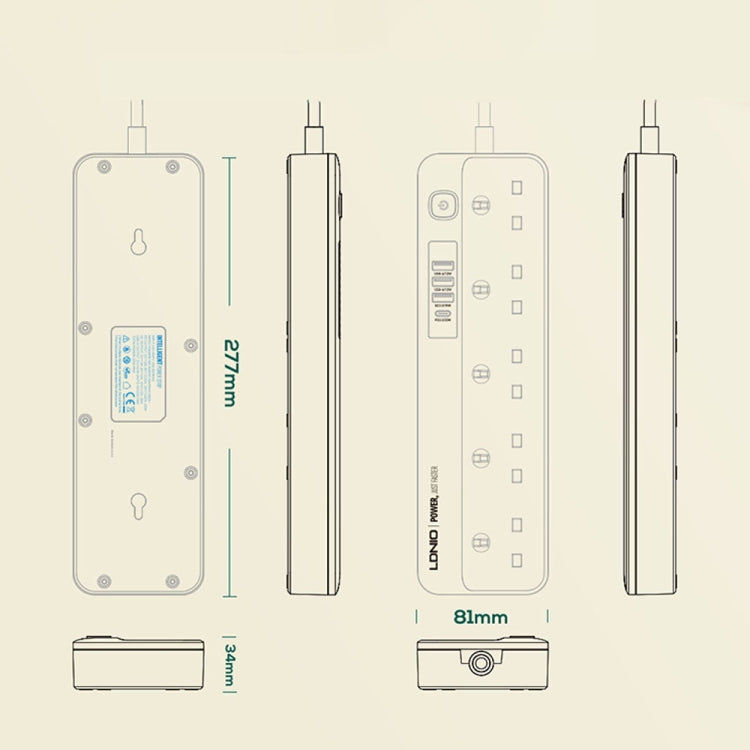 LDNIO multipresa 5 prese + 4 porte USB ricarica rapida