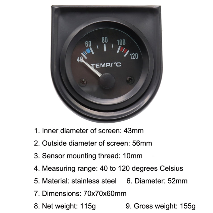 B741 Misuratore di temperatura dell'acqua modificato per auto da 52 mm Misuratore di temperatura dell'acqua modificato 40-120 gradi Celsius, B741 Water Temperature Meter