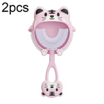 S8 2 pezzi spazzolino manuale in silicone a forma di U per animali da cartone animato per bambini per 2-12 anni