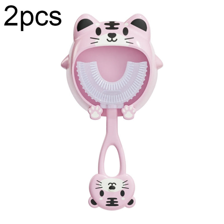 S8 2 pezzi spazzolino manuale in silicone a forma di U per animali da cartone animato per bambini per 2-12 anni