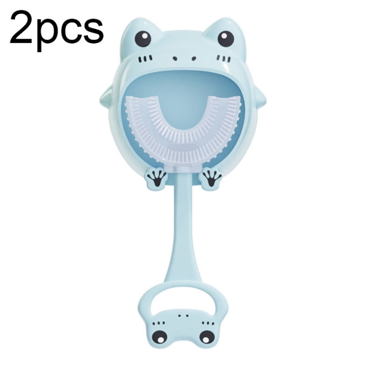 S8 2 pezzi spazzolino manuale in silicone a forma di U per animali da cartone animato per bambini per 2-12 anni