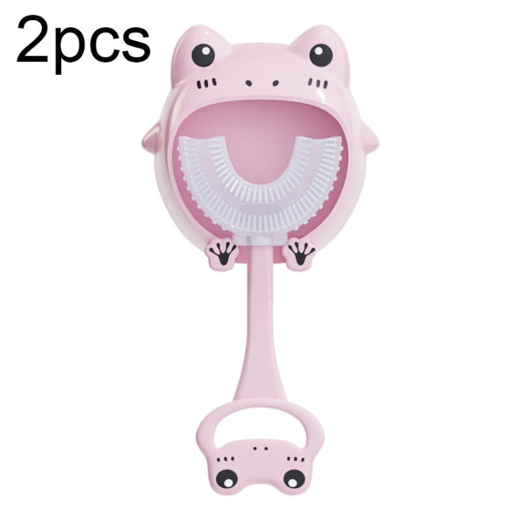 S8 2 pezzi spazzolino manuale in silicone a forma di U per animali da cartone animato per bambini per 2-12 anni