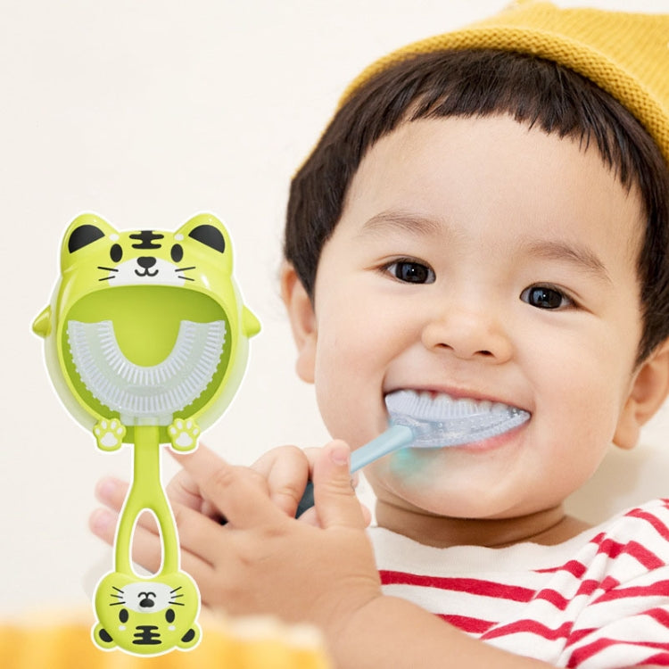 S8 2 pezzi spazzolino manuale in silicone a forma di U per animali da cartone animato per bambini per 2-12 anni