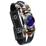 Braccialetto di corda intrecciata in pelle con luce notturna a dodici costellazioni, stile:, Aquarius, Pisces, Aries, Taurus, Gemini, Cancer, Leo, Virgo, Heaven, Scorpio, Sagittarius, Capricorn