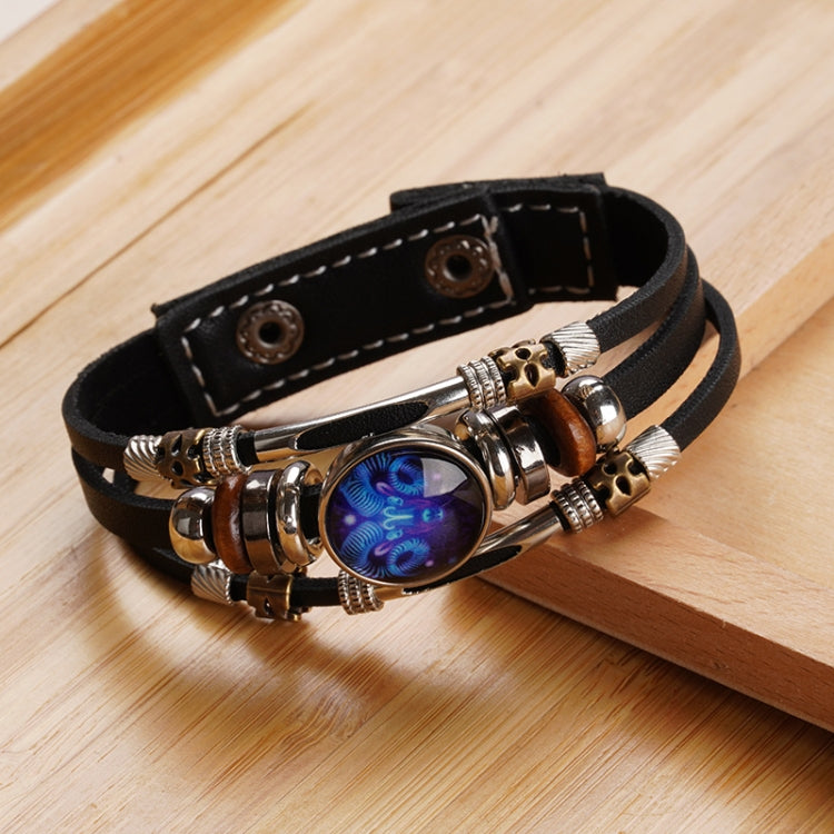 Braccialetto di corda intrecciata in pelle con luce notturna a dodici costellazioni, stile:, Aquarius, Pisces, Aries, Taurus, Gemini, Cancer, Leo, Virgo, Heaven, Scorpio, Sagittarius, Capricorn