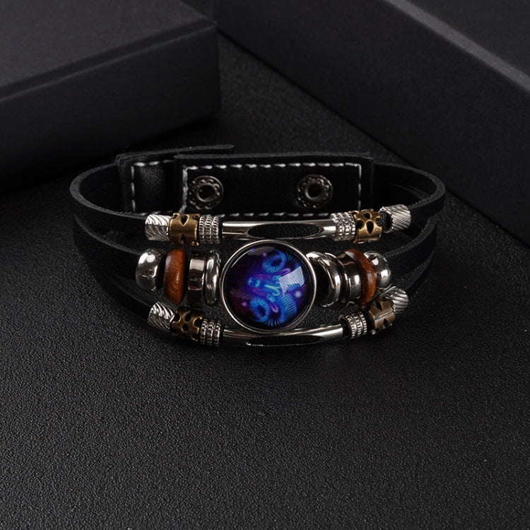 Braccialetto di corda intrecciata in pelle con luce notturna a dodici costellazioni, stile:, Aquarius, Pisces, Aries, Taurus, Gemini, Cancer, Leo, Virgo, Heaven, Scorpio, Sagittarius, Capricorn