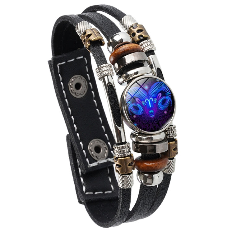 Braccialetto di corda intrecciata in pelle con luce notturna a dodici costellazioni, stile:, Aquarius, Pisces, Aries, Taurus, Gemini, Cancer, Leo, Virgo, Heaven, Scorpio, Sagittarius, Capricorn