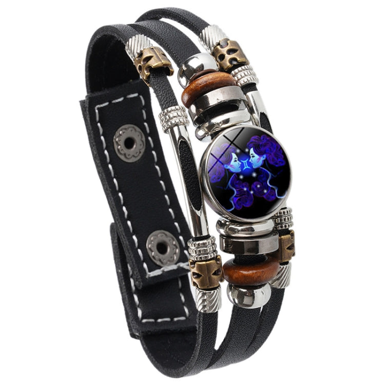 Braccialetto di corda intrecciata in pelle con luce notturna a dodici costellazioni, stile:, Aquarius, Pisces, Aries, Taurus, Gemini, Cancer, Leo, Virgo, Heaven, Scorpio, Sagittarius, Capricorn