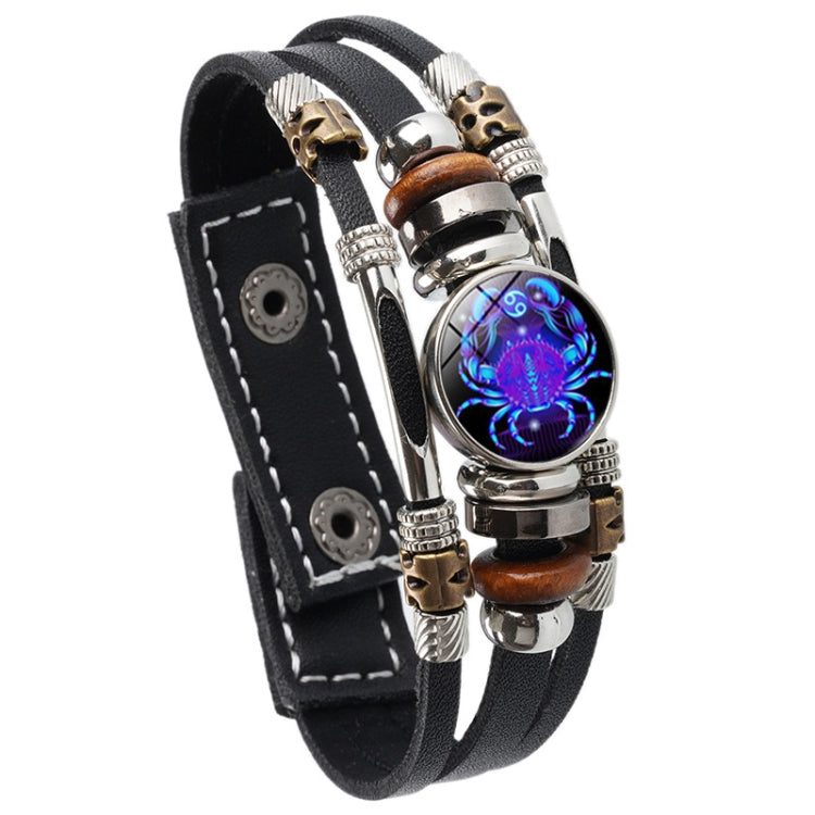 Braccialetto di corda intrecciata in pelle con luce notturna a dodici costellazioni, stile:, Aquarius, Pisces, Aries, Taurus, Gemini, Cancer, Leo, Virgo, Heaven, Scorpio, Sagittarius, Capricorn