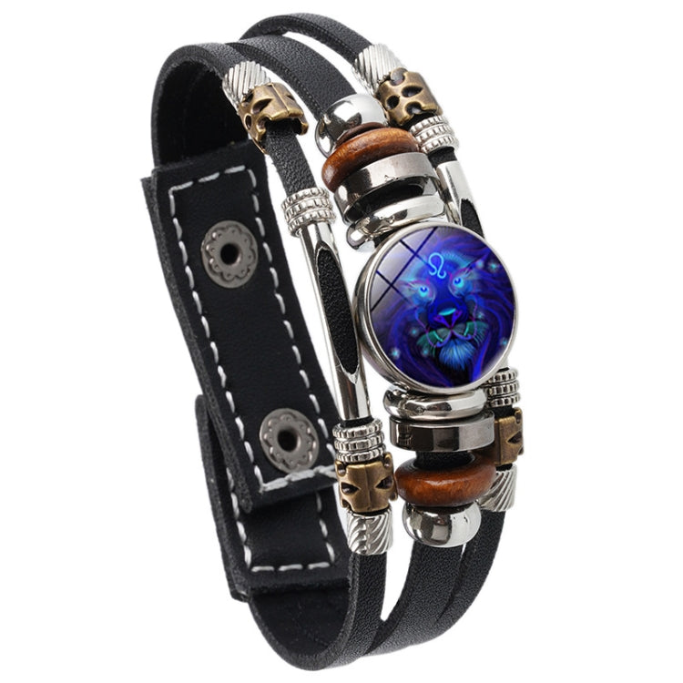 Braccialetto di corda intrecciata in pelle con luce notturna a dodici costellazioni, stile:, Aquarius, Pisces, Aries, Taurus, Gemini, Cancer, Leo, Virgo, Heaven, Scorpio, Sagittarius, Capricorn