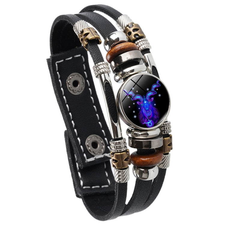 Braccialetto di corda intrecciata in pelle con luce notturna a dodici costellazioni, stile:, Aquarius, Pisces, Aries, Taurus, Gemini, Cancer, Leo, Virgo, Heaven, Scorpio, Sagittarius, Capricorn