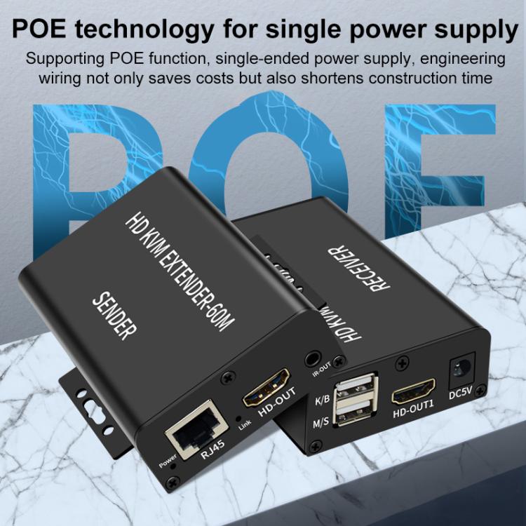 Extender KVM HDMI 60m con alimentatore POE e USB