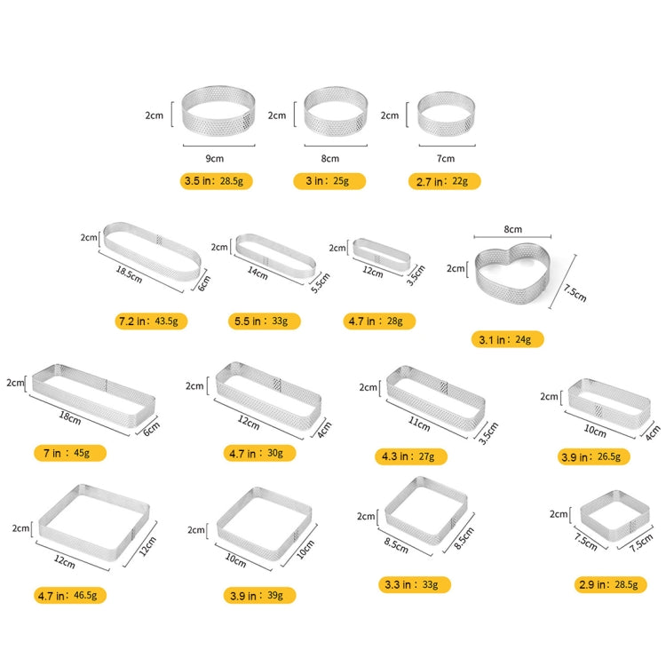 BN1006 Mousse in acciaio inossidabile Cerchio ispessito Stampo per torta perforato Strumenti di cottura fai-da-te, Round(2.7 inches), Round(3 inches), Round(3.5 inches), Rectangle(3.9 inches), Rectangle(4.3 inches), Rectangle(4.7 inches)               ...