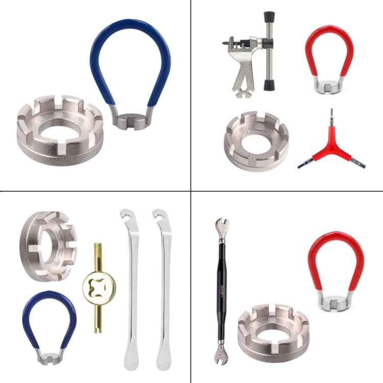 Set di chiavi per raggi per mountain bike in acciaio al cromo molibdeno, Silver 8 Port+Spoke Wrench, 4pcs/set Spoke Tools, Wrench+Spoke Wrench+Valve Core Lock+2 Tire Lever, Red Wrench+Silver 8 Port+Wrench, Blue Wrench+Silver 8 Port+Wrench              ...