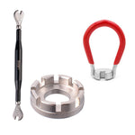 Set di chiavi per raggi per mountain bike in acciaio al cromo molibdeno, Silver 8 Port+Spoke Wrench, 4pcs/set Spoke Tools, Wrench+Spoke Wrench+Valve Core Lock+2 Tire Lever, Red Wrench+Silver 8 Port+Wrench, Blue Wrench+Silver 8 Port+Wrench              ...