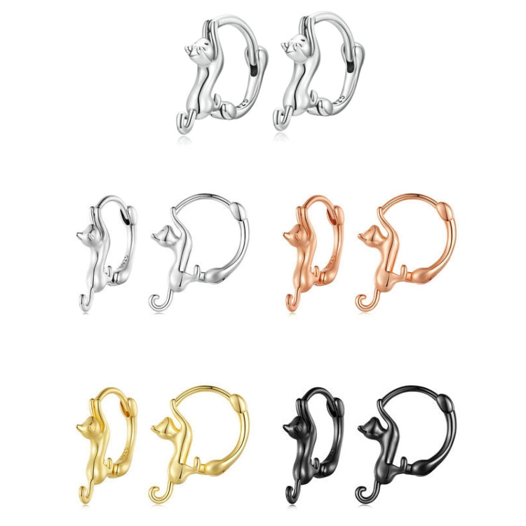Orecchini elasticizzati con gatto elasticizzato in argento sterling S925 con diamanti, dimensioni:, Small Platinum Plated, Large Platinum Plated, Large Gold Plated, Large Black Gold Plated, Large Rose Gold Plated
