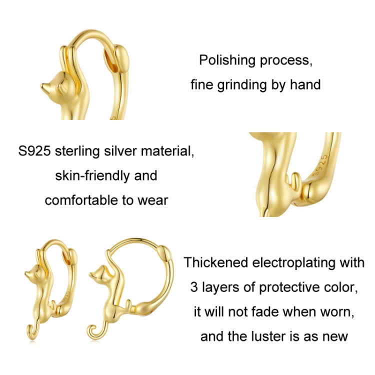 Orecchini elasticizzati con gatto elasticizzato in argento sterling S925 con diamanti, dimensioni:, Small Platinum Plated, Large Platinum Plated, Large Gold Plated, Large Black Gold Plated, Large Rose Gold Plated