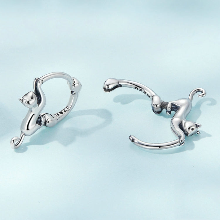 Orecchini elasticizzati con gatto elasticizzato in argento sterling S925 con diamanti, dimensioni:, Small Platinum Plated, Large Platinum Plated, Large Gold Plated, Large Black Gold Plated, Large Rose Gold Plated