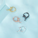 Orecchini elasticizzati con gatto elasticizzato in argento sterling S925 con diamanti, dimensioni:, Small Platinum Plated, Large Platinum Plated, Large Gold Plated, Large Black Gold Plated, Large Rose Gold Plated