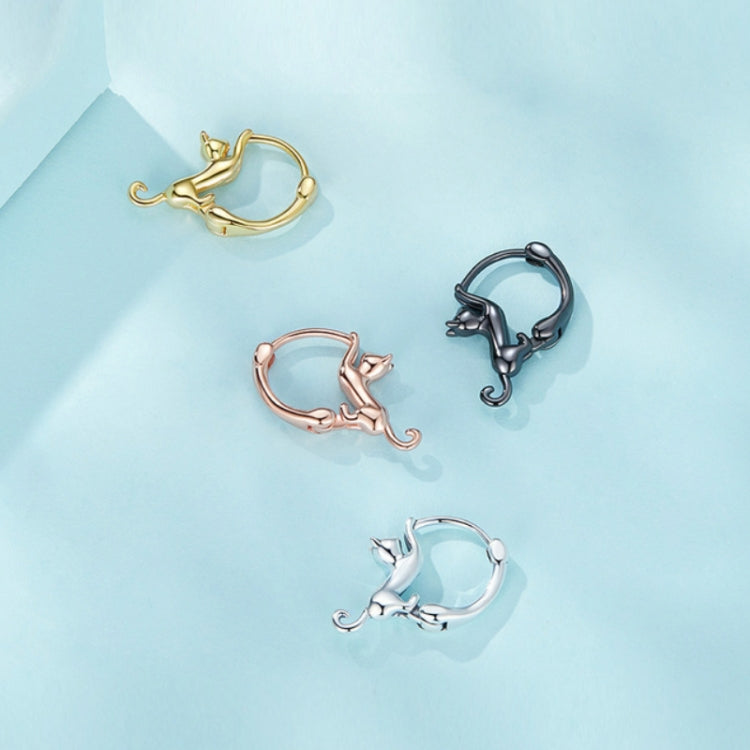 Orecchini elasticizzati con gatto elasticizzato in argento sterling S925 con diamanti, dimensioni:, Small Platinum Plated, Large Platinum Plated, Large Gold Plated, Large Black Gold Plated, Large Rose Gold Plated