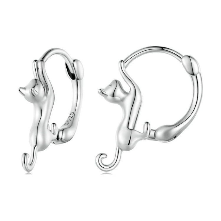 Orecchini elasticizzati con gatto elasticizzato in argento sterling S925 con diamanti, dimensioni:, Small Platinum Plated, Large Platinum Plated, Large Gold Plated, Large Black Gold Plated, Large Rose Gold Plated