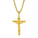 OPK 810 Collana con pendente da uomo in acciaio al titanio con telaio a croce retrò, [Gold Black Pendant, Steel Color+3x55cm Pearl Chain, Gold+3x55cm Pearl Chain, Gold Black+3x55cm Pearl Chain, Steel Color Pendant, Gold Pendant