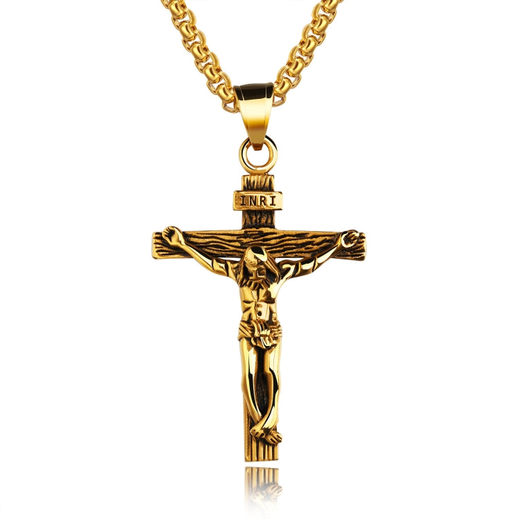 OPK 810 Collana con pendente da uomo in acciaio al titanio con telaio a croce retrò, [Gold Black Pendant, Steel Color+3x55cm Pearl Chain, Gold+3x55cm Pearl Chain, Gold Black+3x55cm Pearl Chain, Steel Color Pendant, Gold Pendant