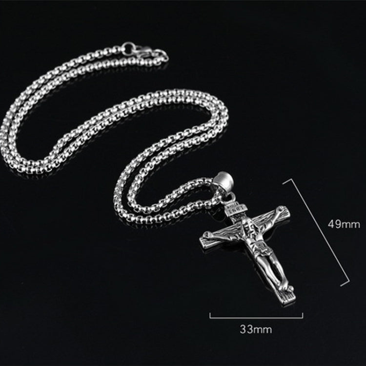 OPK 810 Collana con pendente da uomo in acciaio al titanio con telaio a croce retrò, [Gold Black Pendant, Steel Color+3x55cm Pearl Chain, Gold+3x55cm Pearl Chain, Gold Black+3x55cm Pearl Chain, Steel Color Pendant, Gold Pendant