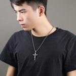 OPK 810 Collana con pendente da uomo in acciaio al titanio con telaio a croce retrò, [Gold Black Pendant, Steel Color+3x55cm Pearl Chain, Gold+3x55cm Pearl Chain, Gold Black+3x55cm Pearl Chain, Steel Color Pendant, Gold Pendant
