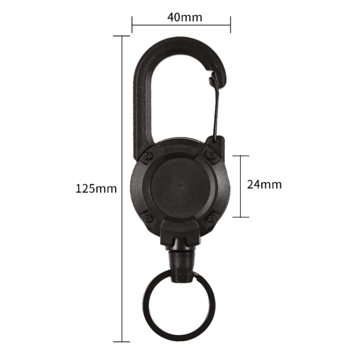 Bobina per badge retrattile in plastica con moschettone per zaino, Black-Steel Wire Rope, White-Steel Wire Rope, Black-Fiber Rope, White- Fiber Rope