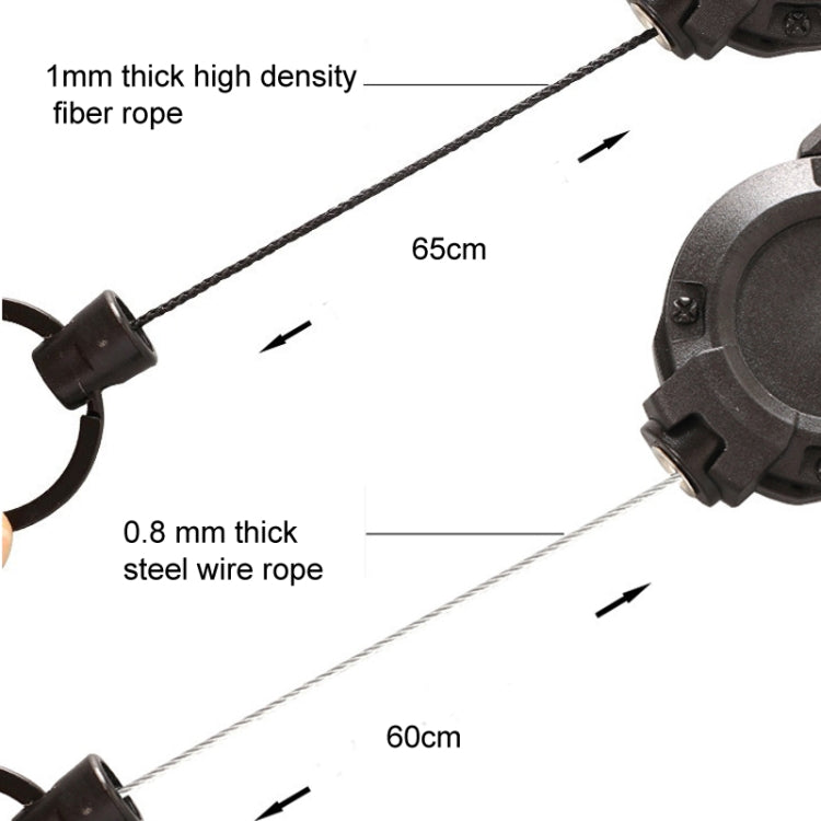 Bobina per badge retrattile in plastica con moschettone per zaino, Black-Steel Wire Rope, White-Steel Wire Rope, Black-Fiber Rope, White- Fiber Rope