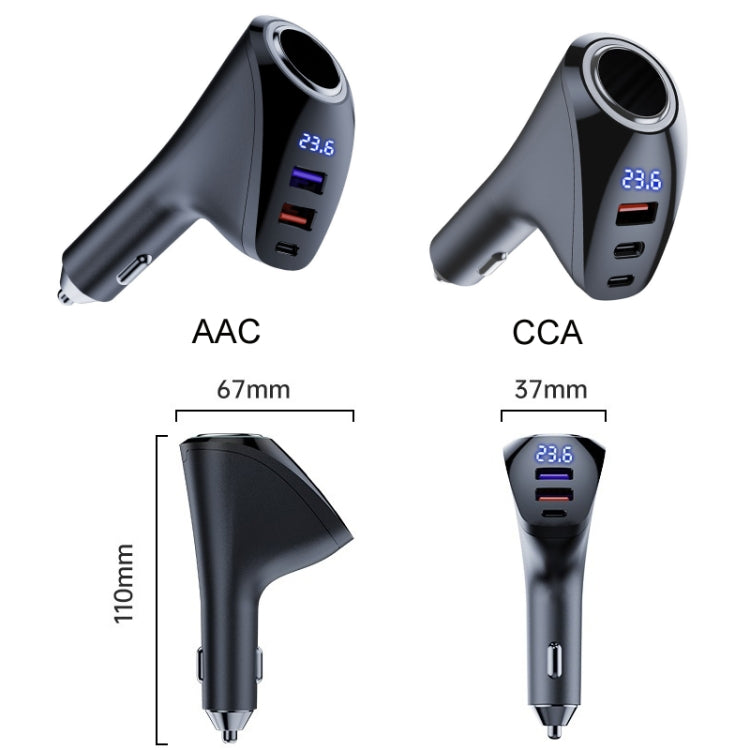 Caricabatteria da auto Display digitale multifunzionale QC Ricarica adattatore per accendisigari, AAC Dual USB, CCA Dual PD