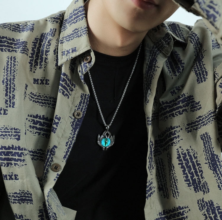 Collana in acciaio al titanio da uomo con occhi di demone retrò del 1926, stile:, Single Pendant, Pendant+3x55cm Matching Chain, Pendant+4x70cm Matching Chain