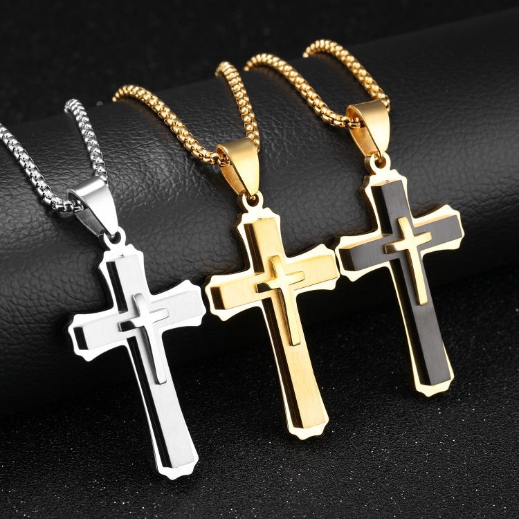 1213 Collana da uomo in acciaio al titanio con collana a tre strati, Steel Color Pendant+3x55cm Pearl Chain, Black Pendant+3x55cm Pearl Chain, Gold Pendant+3x55cm Pearl Chain, Steel Color Single Pendant, Black Single Pendant, Gold Single Pendant