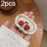 B316 2pcs Forcina per capelli in maglia di lana carina Clip laterale fatta a mano dolce e versatile, Beige, Cherry, Coffee Smiley Face, Gray Smiley Face, Beige Smiley Face, Light Grey, Black Bow, White Rose, Black Rose, White Plush, Green Plush        ...
