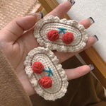 B316 2pcs Forcina per capelli in maglia di lana carina Clip laterale fatta a mano dolce e versatile, Beige, Cherry, Coffee Smiley Face, Gray Smiley Face, Beige Smiley Face, Light Grey, Black Bow, White Rose, Black Rose, White Plush, Green Plush        ...