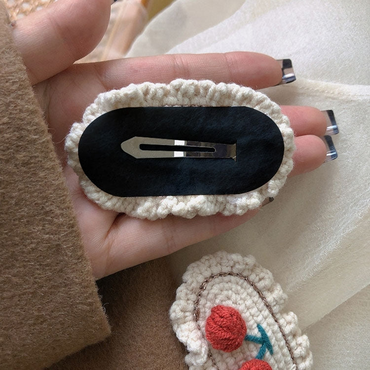 B316 2pcs Forcina per capelli in maglia di lana carina Clip laterale fatta a mano dolce e versatile, Beige, Cherry, Coffee Smiley Face, Gray Smiley Face, Beige Smiley Face, Light Grey, Black Bow, White Rose, Black Rose, White Plush, Green Plush        ...