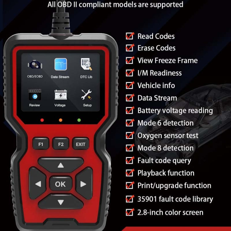Rilevatore di guasti per auto con schermo colorato V519 OBD2, V519