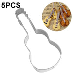 Cerchio per mousse fondente in acciaio inossidabile con stampo per biscotti da forno a forma di chitarra da 5 pezzi, Guitar Shape