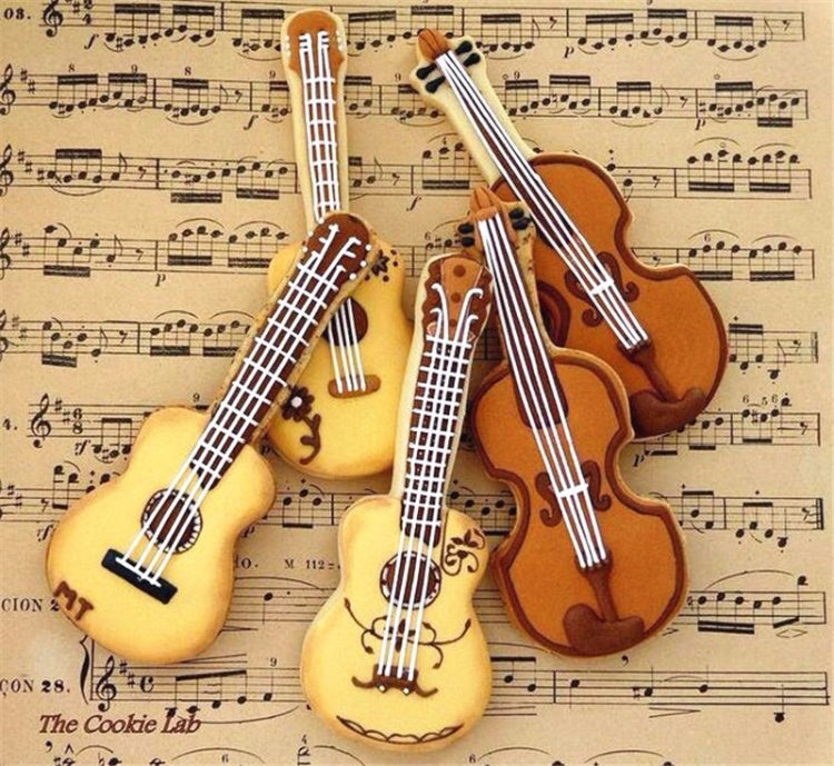 Cerchio per mousse fondente in acciaio inossidabile con stampo per biscotti da forno a forma di chitarra da 5 pezzi, Guitar Shape