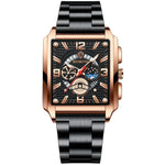 BINBONG B6575 Orologio da uomo al quarzo luminoso impermeabile multifunzionale quadrato vintage, Black-Rose Gold-Black-Rose, Black-Black-Black-White, Black-Black-Black-Rose, Full Gold-Black, White-Black, White-White, Brown Leather-Rose Gold-Black      ...