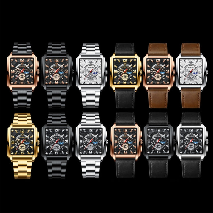 BINBONG B6575 Orologio da uomo al quarzo luminoso impermeabile multifunzionale quadrato vintage, Black-Rose Gold-Black-Rose, Black-Black-Black-White, Black-Black-Black-Rose, Full Gold-Black, White-Black, White-White, Brown Leather-Rose Gold-Black      ...