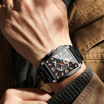 BINBONG B6575 Orologio da uomo al quarzo luminoso impermeabile multifunzionale quadrato vintage, Black-Rose Gold-Black-Rose, Black-Black-Black-White, Black-Black-Black-Rose, Full Gold-Black, White-Black, White-White, Brown Leather-Rose Gold-Black      ...