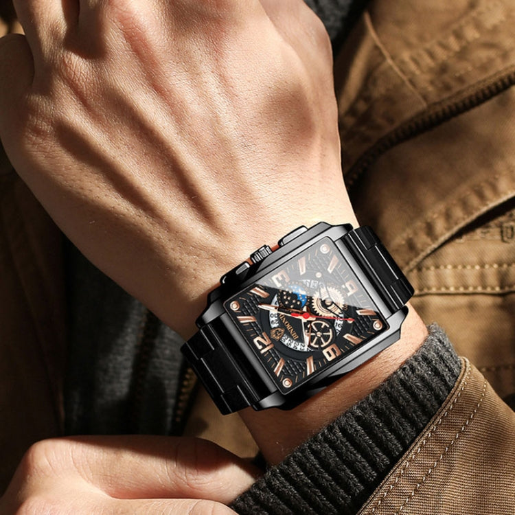 BINBONG B6575 Orologio da uomo al quarzo luminoso impermeabile multifunzionale quadrato vintage, Black-Rose Gold-Black-Rose, Black-Black-Black-White, Black-Black-Black-Rose, Full Gold-Black, White-Black, White-White, Brown Leather-Rose Gold-Black      ...