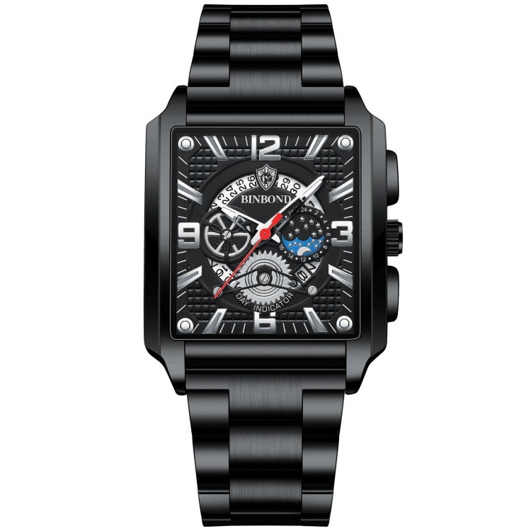 BINBONG B6575 Orologio da uomo al quarzo luminoso impermeabile multifunzionale quadrato vintage, Black-Rose Gold-Black-Rose, Black-Black-Black-White, Black-Black-Black-Rose, Full Gold-Black, White-Black, White-White, Brown Leather-Rose Gold-Black      ...