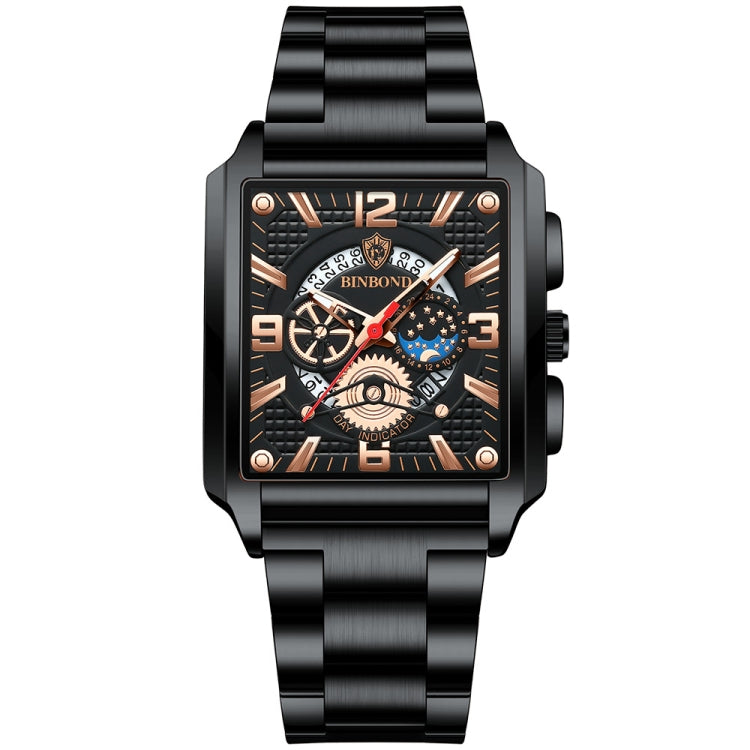 BINBONG B6575 Orologio da uomo al quarzo luminoso impermeabile multifunzionale quadrato vintage, Black-Rose Gold-Black-Rose, Black-Black-Black-White, Black-Black-Black-Rose, Full Gold-Black, White-Black, White-White, Brown Leather-Rose Gold-Black      ...