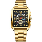 BINBONG B6575 Orologio da uomo al quarzo luminoso impermeabile multifunzionale quadrato vintage, Black-Rose Gold-Black-Rose, Black-Black-Black-White, Black-Black-Black-Rose, Full Gold-Black, White-Black, White-White, Brown Leather-Rose Gold-Black      ...