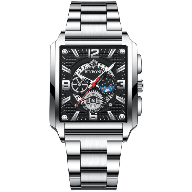 BINBONG B6575 Orologio da uomo al quarzo luminoso impermeabile multifunzionale quadrato vintage, Black-Rose Gold-Black-Rose, Black-Black-Black-White, Black-Black-Black-Rose, Full Gold-Black, White-Black, White-White, Brown Leather-Rose Gold-Black      ...