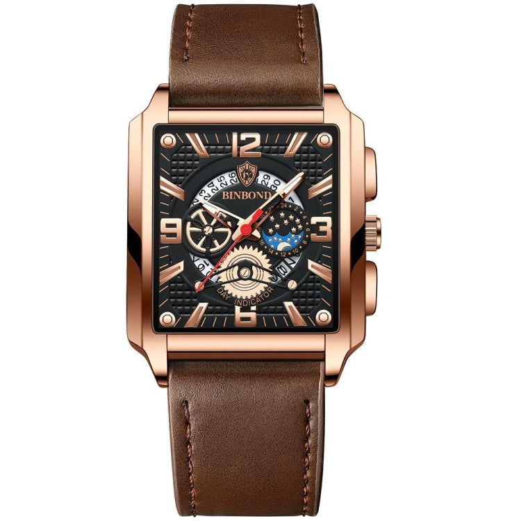 BINBONG B6575 Orologio da uomo al quarzo luminoso impermeabile multifunzionale quadrato vintage, Black-Rose Gold-Black-Rose, Black-Black-Black-White, Black-Black-Black-Rose, Full Gold-Black, White-Black, White-White, Brown Leather-Rose Gold-Black      ...